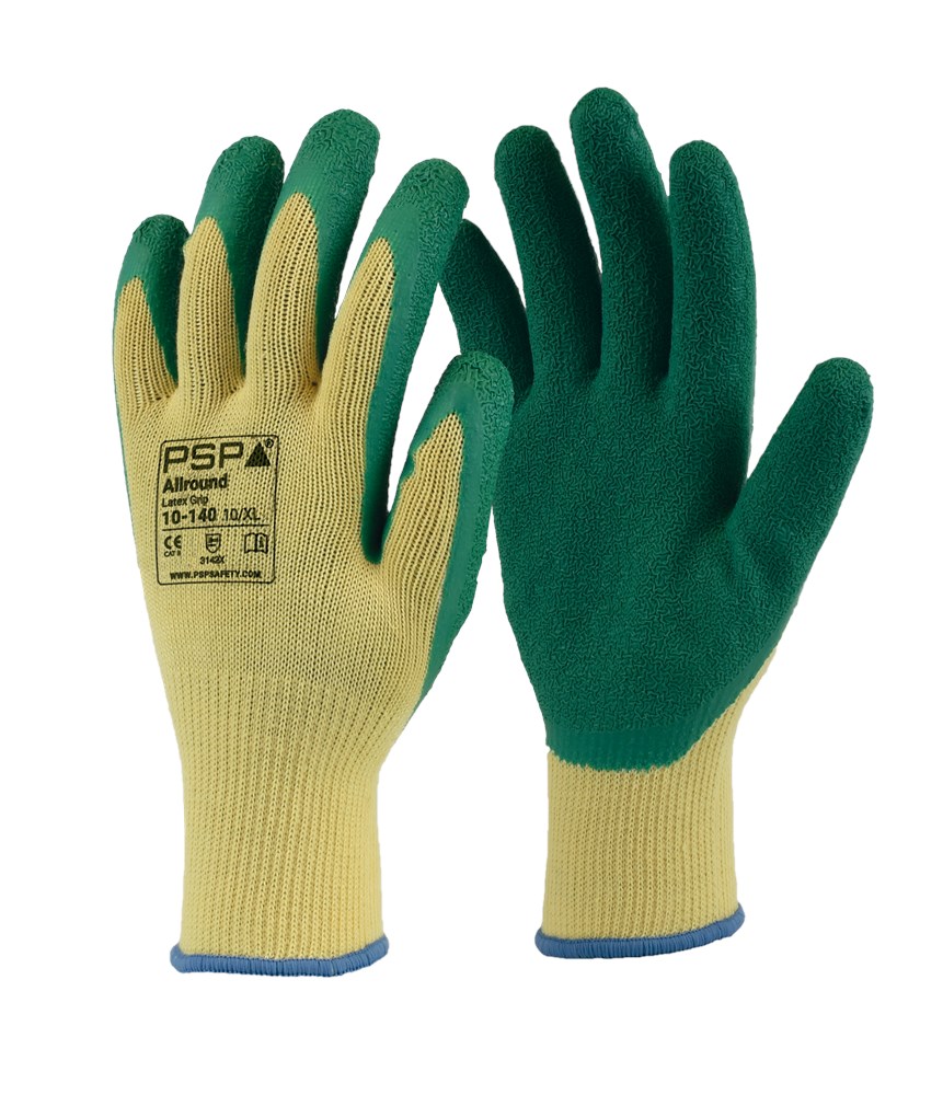 [2.01.10.140.07] PSP - Allround Latex Grip Handschoenen - EN388 3142X - 10-140 - Groen/Geel (7)