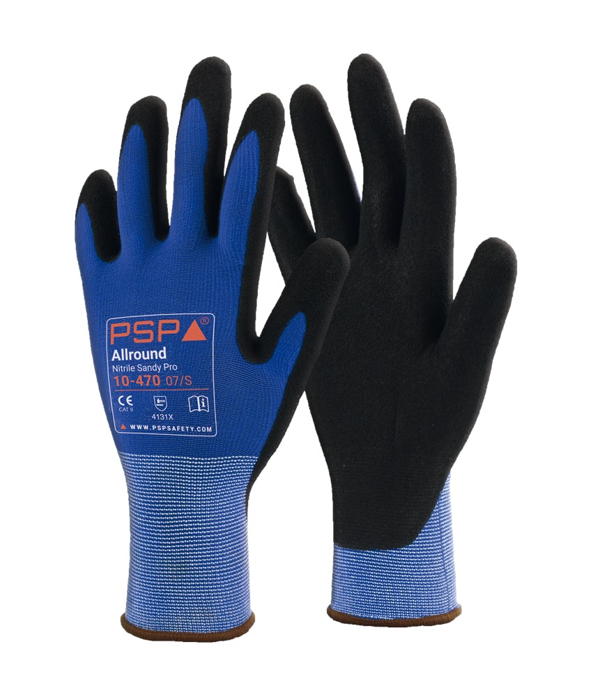 PSP - Allround Handschoenen - Nitril Zand Grip, EN388 4131X - 10-470 - Blauw/Zwart