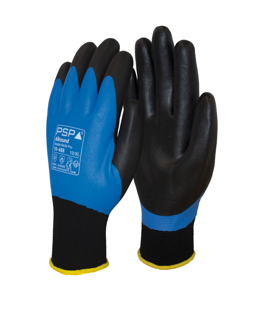 PSP - Allround Dubbele Nitril Handschoenen - EN388 4121X, EN407 X1XXXX - 10-488 - Blauw/Zwart