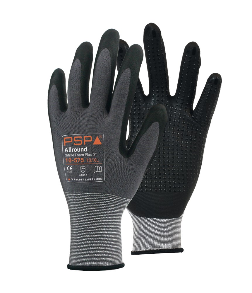 PSP - Allround Nitril Schuim Handschoenen - Handpalm met Noppen - 10-575 - Grijs/Zwart