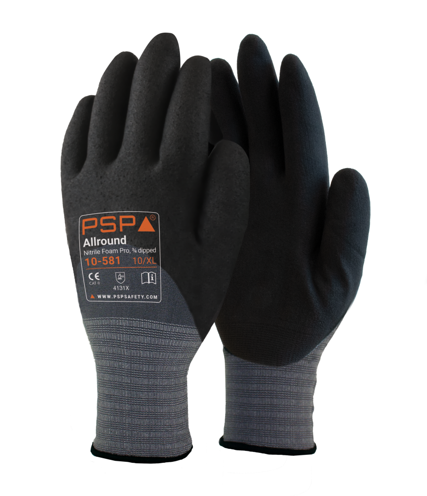 PSP - Allround Pro Nitril Schuim Handschoenen - EN388 4131X - 10-581 - Grijs/Zwart