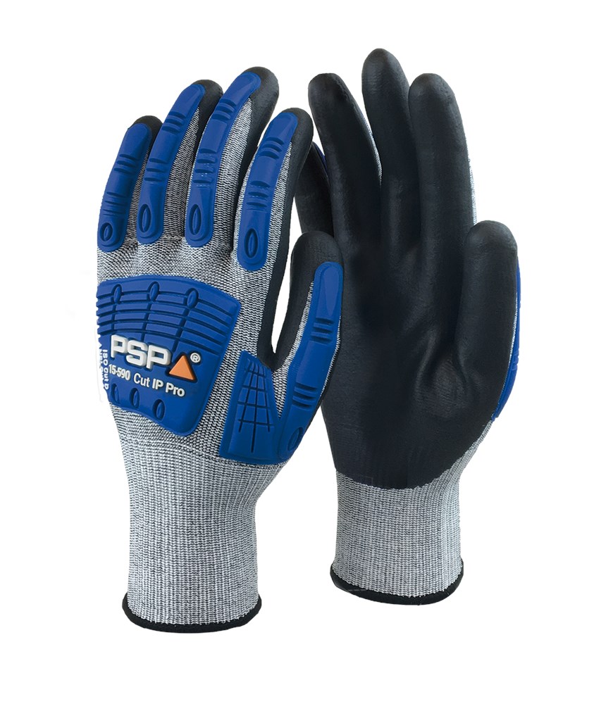PSP - Snijbestendige Impacthandschoenen - Snijweerstand Niveau D, Impactbescherming - 15-590 Cut D PRO Impact Nitrile - Grijs/Zwart/Blauw - 2.01.15.590