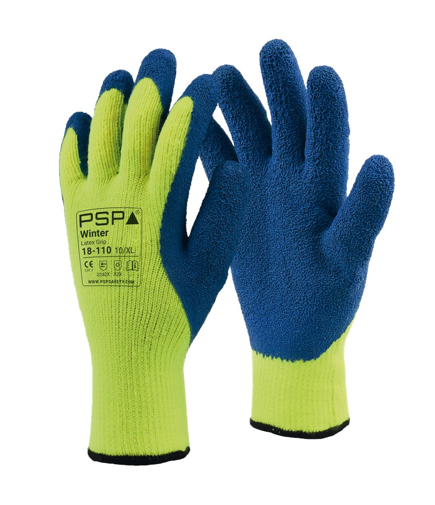 PSP Winter Latex Grip Handschoenen Hi-Vis, Koudebescherming 18-110 Blauw/Geel 2.01.18.110