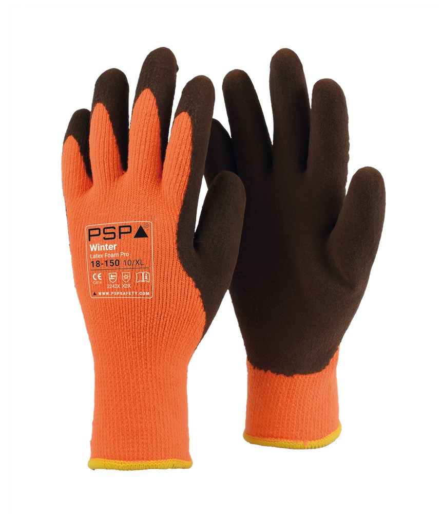 PSP - Winter Latex Foam Grip Handschoenen - EN388 2242X, EN511 X1X - 18-150 - Hi-Vis Oranje/Bruin
