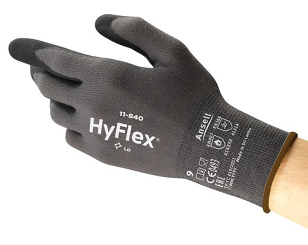 Ansell - Duurzame Industriële Handschoenen - 2x Grip & Slijtvastheid - HyFlex 11-840 - Zwarte Coating