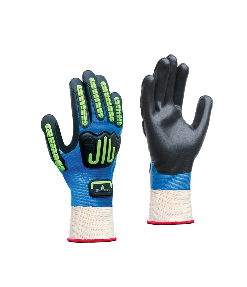[2.42.40.377.08] Showa - Impact Beschermingshandschoen - Impact & Slijtvast, EN 388 4121XP - 377IP - Zwart/Blauw (7-M)
