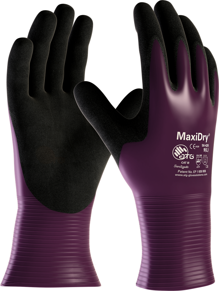 ATG - Handschoenen met Manchetten - Olieafstotend, EN 388 4111A, EN ISO 374-1 Type C, EN ISO 374-5 - MaxiDry 56-426 - Paars