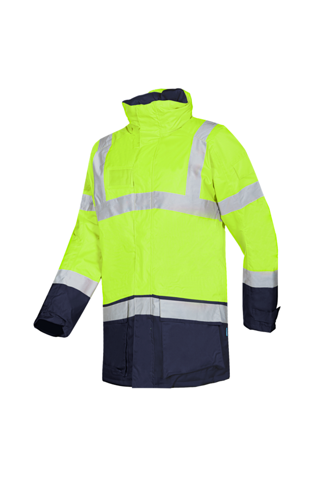 [3.75.31.301.03] Sioen Hi-Vis Winter Regen Parka Waterdicht, Winddicht, Koudebescherming Lightflash 313A Hi-Vis Oranje/Marineblauw 313AN2ES3 (S)