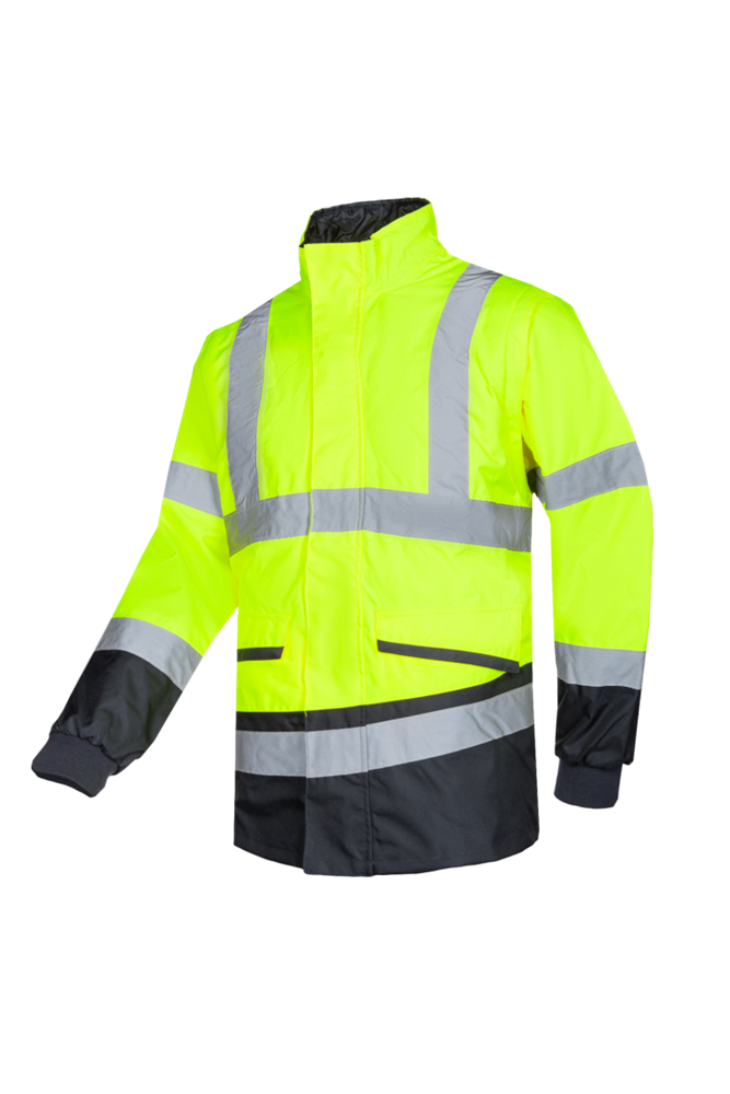 Sioen - Hi-Vis Bomberjack - Afneembare Mouwen, Waterdicht, Koude Isolatie - Malbro - Geel/Marineblauw - 347AN2ES3