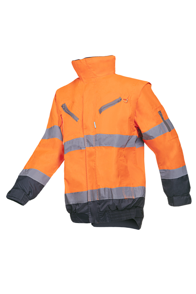 Sioen - Hi-Vis Winter Bomberjack - Waterdicht, Ademend, Afneembare Mouwen - Campbell - Hi-Vis Oranje/Marineblauw - 364AN3EX1