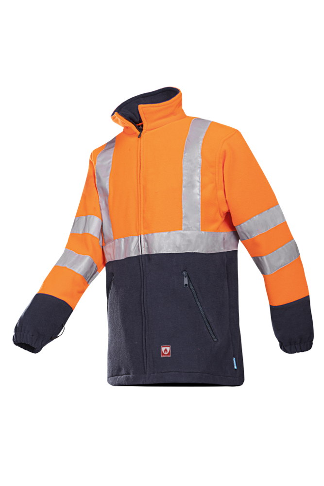 [3.75.49.612.03] Sioen - Fleece FR - Vlamvertragend Hoge Zichtbaarheid - Rainier - Fluo Oranje/Marine - 496ZN2TF1 (S)