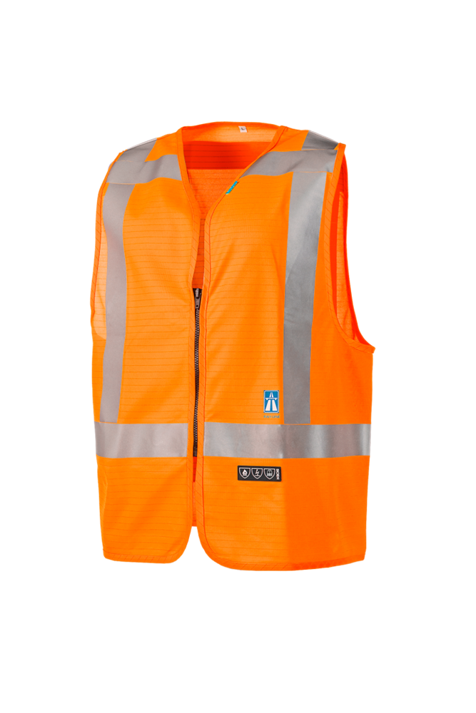 Sioen High-Visibility Vest Vlamvertragend, Antistatisch, RWS Sarvan Fluorescerend Oranje 620A