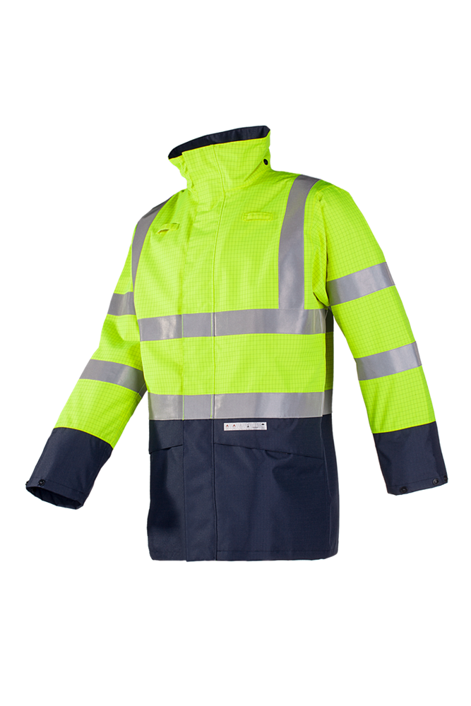 [3.75.72.191.03] Sioen - Vlamvertragend Antistatisch Goed Zichtbare Regenjas - Elliston - Fluogeel/Marineblauw - 7219N3EF7 (S)