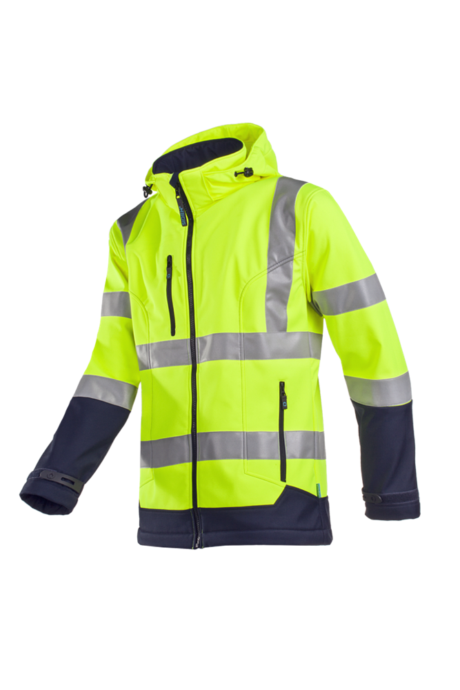 [3.75.99.331.03] Sioen High Visibility Softshell Jas EN ISO 20471 Klasse 3, Afneembare Kap Fuller Fluorescerend Geel/Blauw 9933A2TU1 (S)