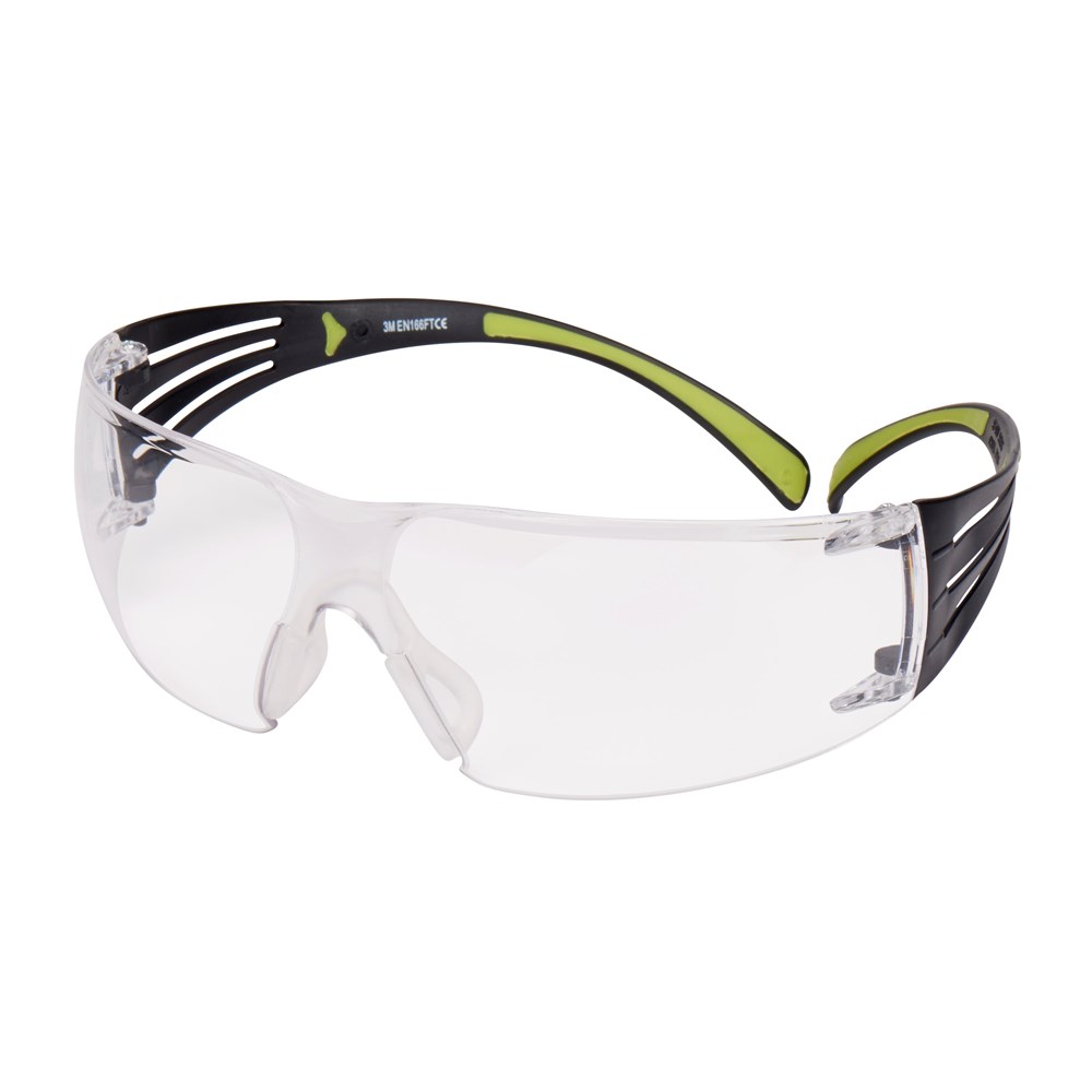 3M - Veiligheidsbril - Krasbestendige & Anti-condens Lens - SecureFit 400 - Heldere Lens, Zwart/Groen Frame - SF401AS/AF-EU
