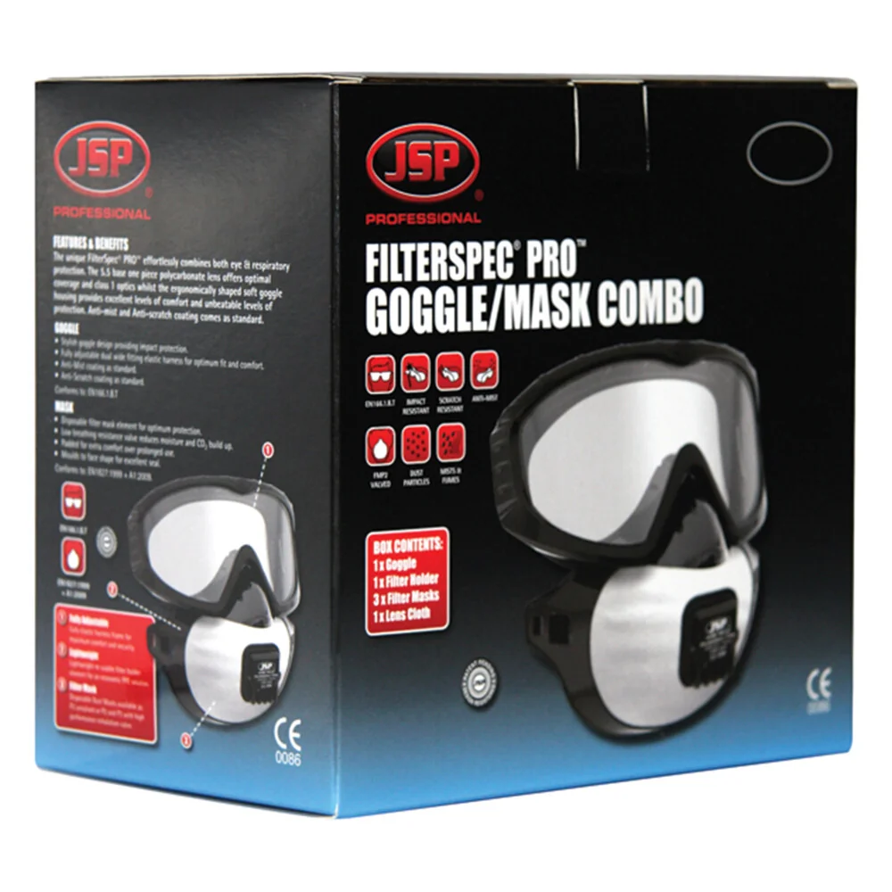 JSP - Geïntegreerde Oog- & Ademhalingsbescherming - FFP3V Filterspec Pro Veiligheidsbril - Helder - AGE130-201-100