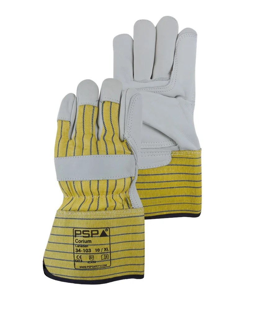 [2.03.34.103.10] PSP - Werkhandschoen - Snijweerstand Niveau A, EN388 4243A - Corium Canadian - Geel/Blauw - 34-103