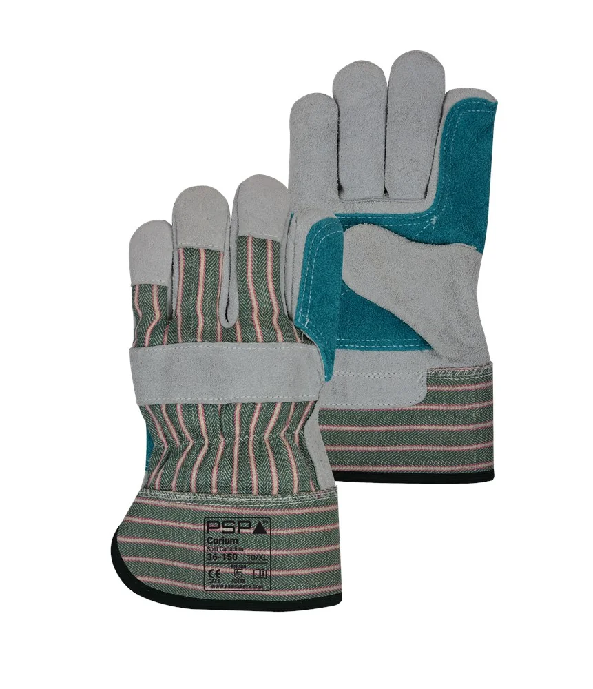 [2.03.36.150.10] PSP - Werkhandschoenen - EN388 4244X Snijweerstand Niveau X - 36-150 Corium Split Canadian - Groen/Rood/Wit