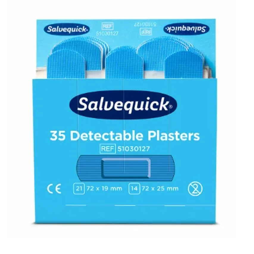 [9.95.43.335.08] Salvequick 6735 blauwe detecteerbare pleisternavulling, 35 pleisters