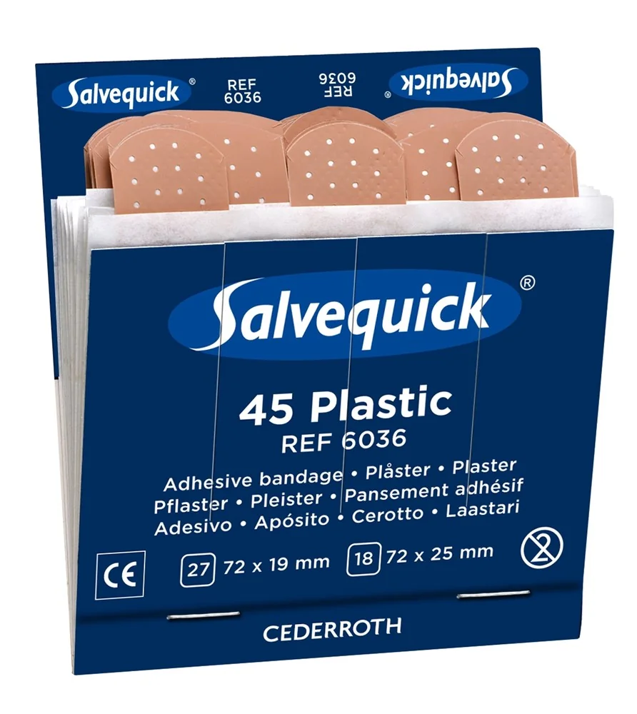 [9.95.43.350.30] Salvequick 6036 kunststofpleister navulling (6 x 45 pleisters)