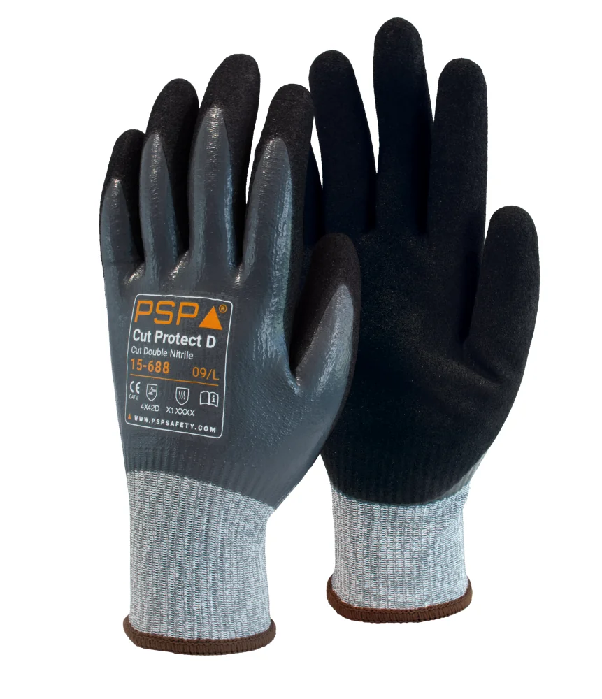 PSP - Snijbestendige Handschoenen - Snijweerstand Niveau D Dubbel Nitril - 15-688 - Grijs/Zwart