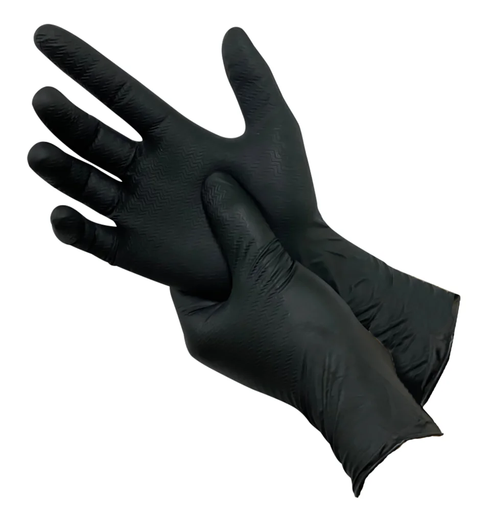 [2.05.55.246.07] PSP - Nitril Wegwerphandschoenen - Chemische & Biologische Bescherming, Bandenprofiel Grip - 55-246 - Zwart (S)