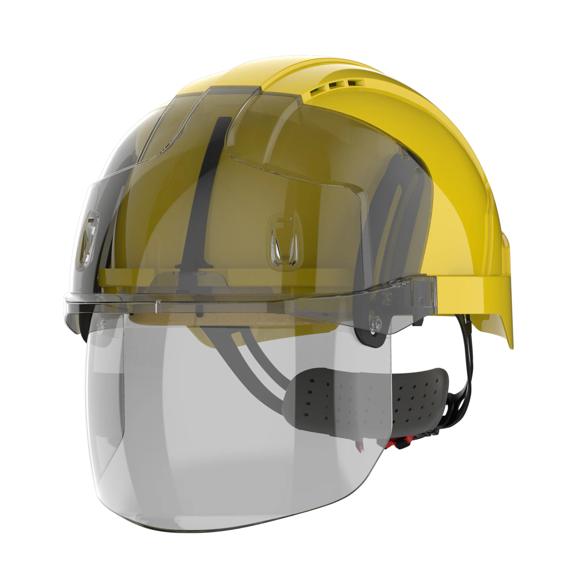 [7.31.15.174.30] JSP EVO VISTAshield Micro Peak Revolution Wheel Ratchet Veiligheidshelm Geel / Rookgrijs