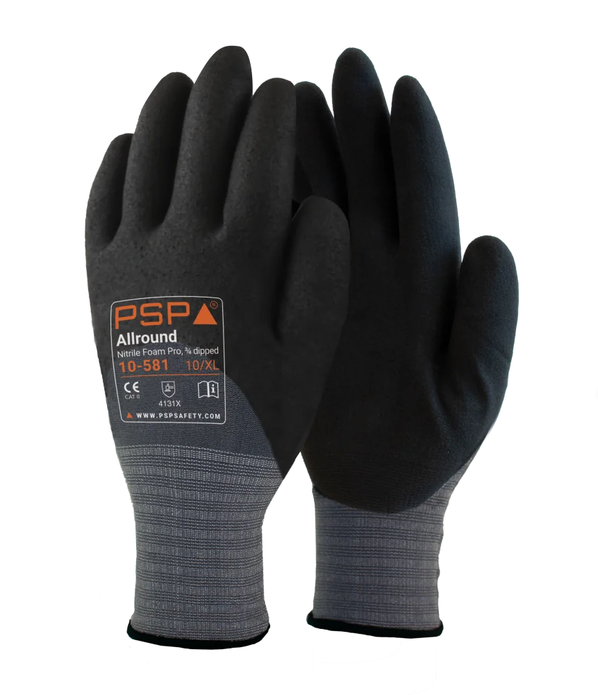 [2.01.10.581.07] PSP 10-581 Allround Nitrile Foam Pro 3/4-beschichtet mit Lebensmittelzulassung Arbeitshandschuhe, grau/schwarz (7)