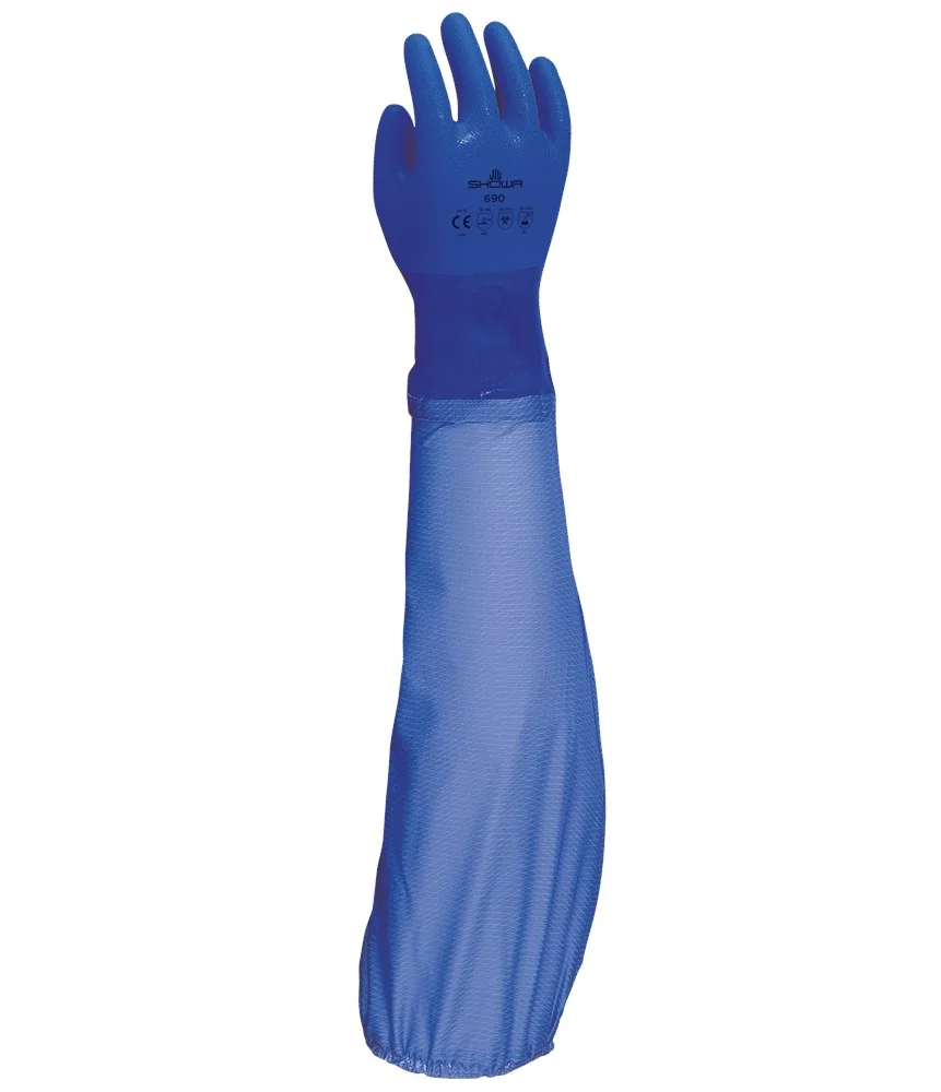 SHOWA 690 PVC chemicalienhandschoen met armbescherming blauw