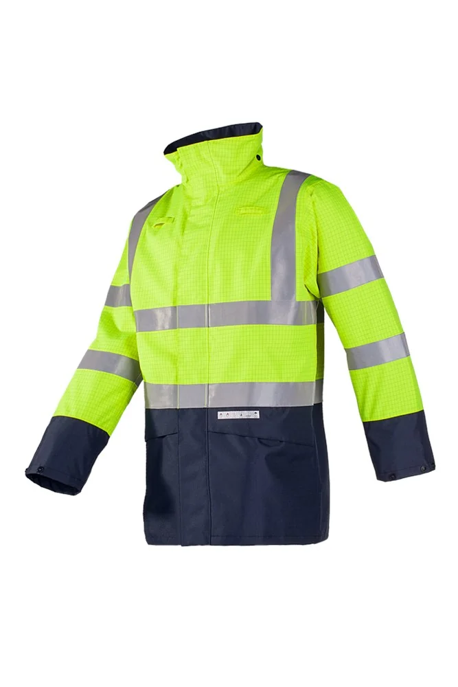 [3.75.72.191.03] Sioen 7219 Elliston FR antistatic hi-vis rain jacket, yellow/navy (S)