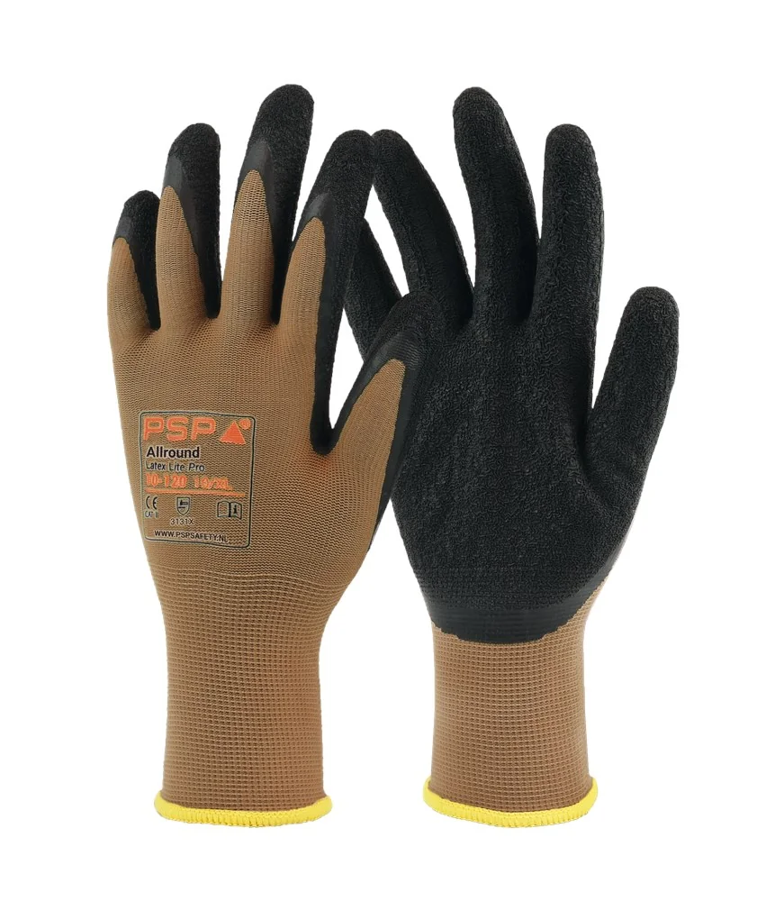PSP - Allround Handschoenen - EN388 3131X, Droge Grip, Ademend - Latex Lite Pro - Bruin