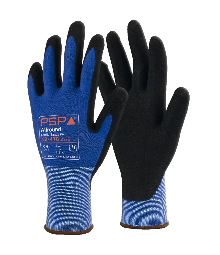 PSP - Allround Handschoenen - Nitril Zand Grip, EN388 4131X - 10-470 - Blauw/Zwart
