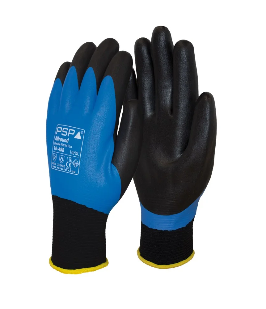 PSP - Allround Dubbele Nitril Handschoenen - EN388 4121X, EN407 X1XXXX - 10-488 - Blauw/Zwart