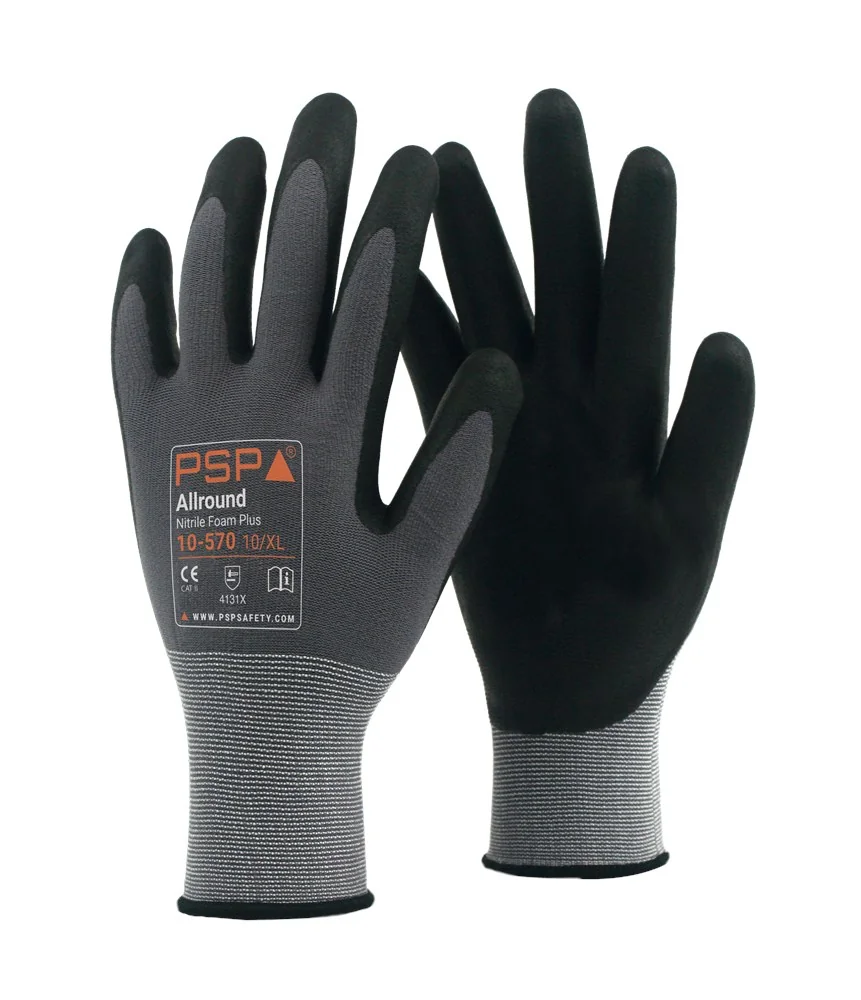 PSP - Allround Nitril Foam Handschoenen - EN388 4131X, Goede Grip - 10-570 - Zwart