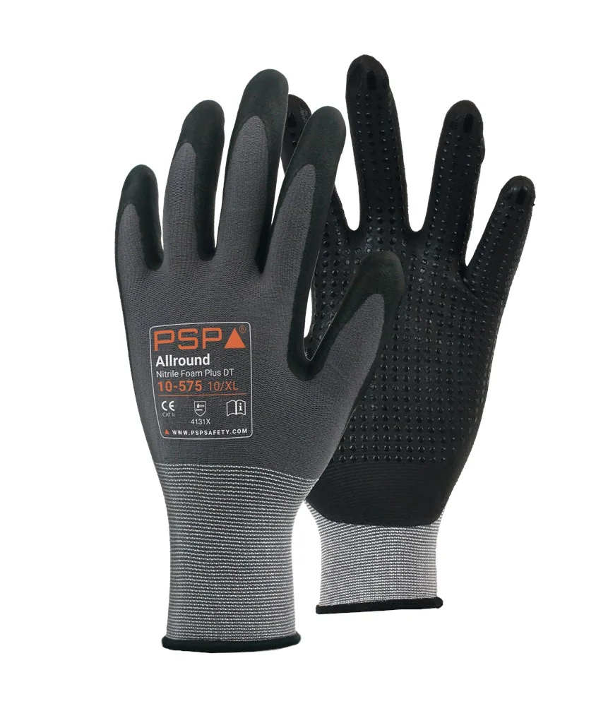 PSP - Allround Nitril Schuim Handschoenen - Handpalm met Noppen - 10-575 - Grijs/Zwart
