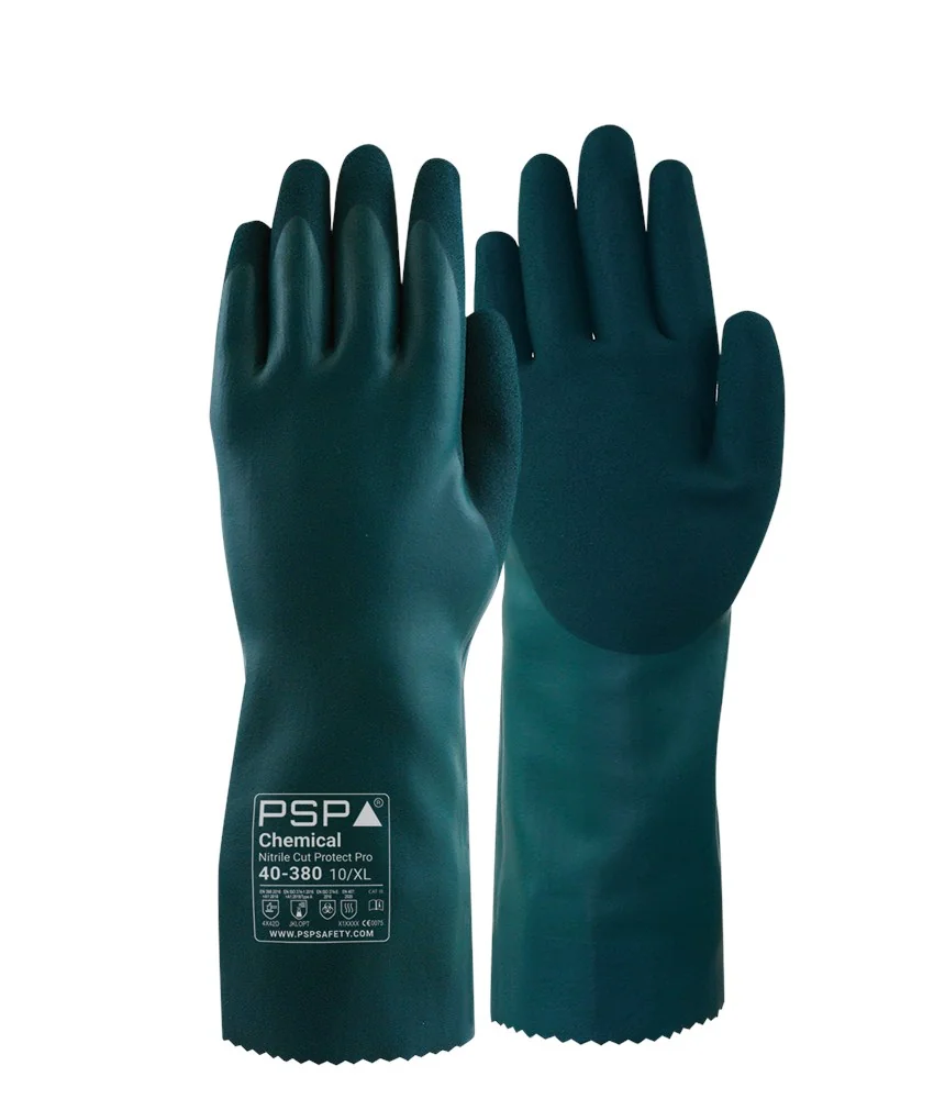 PSP - Chemisch & Snijbestendige Handschoenen - Chemisch Bestendig, Snijweerstand Niveau D, Contactwarmte 1 - 40-380 - Groen