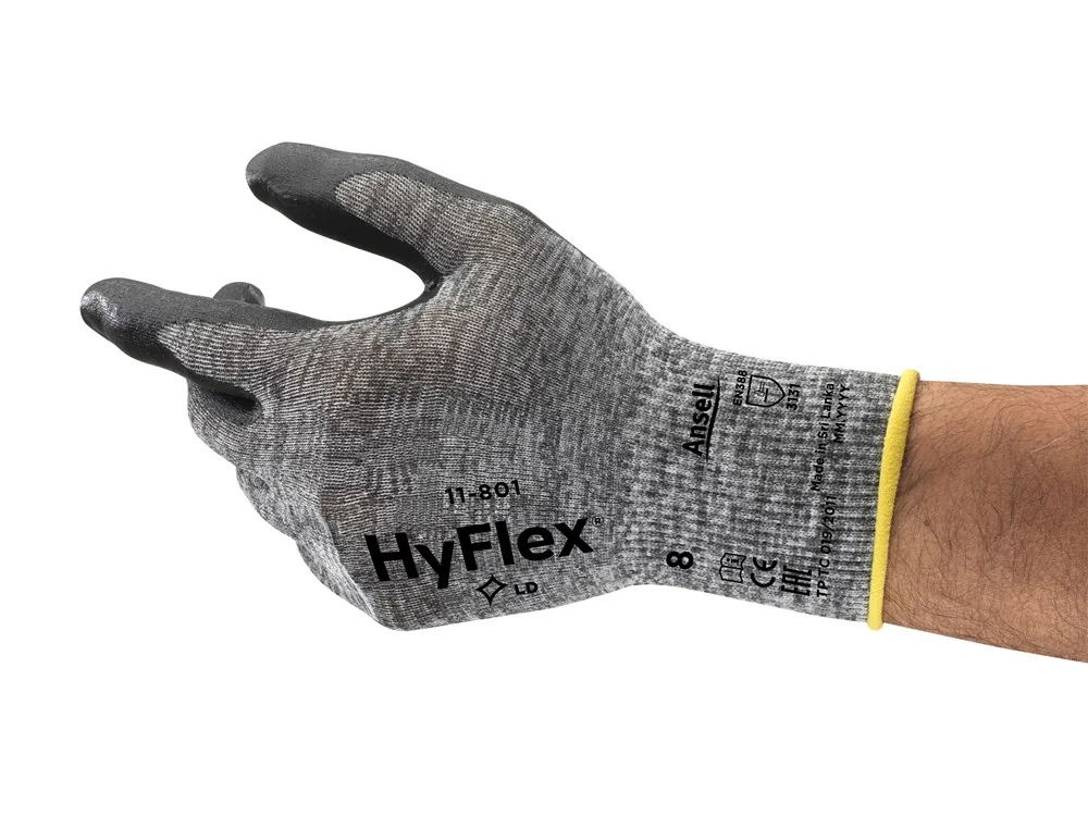 Ansell - Industriële Veiligheidshandschoenen - Ademend, Vuilafstotend, Verbeterde Grip - HyFlex 11-801 - Zwarte Coating