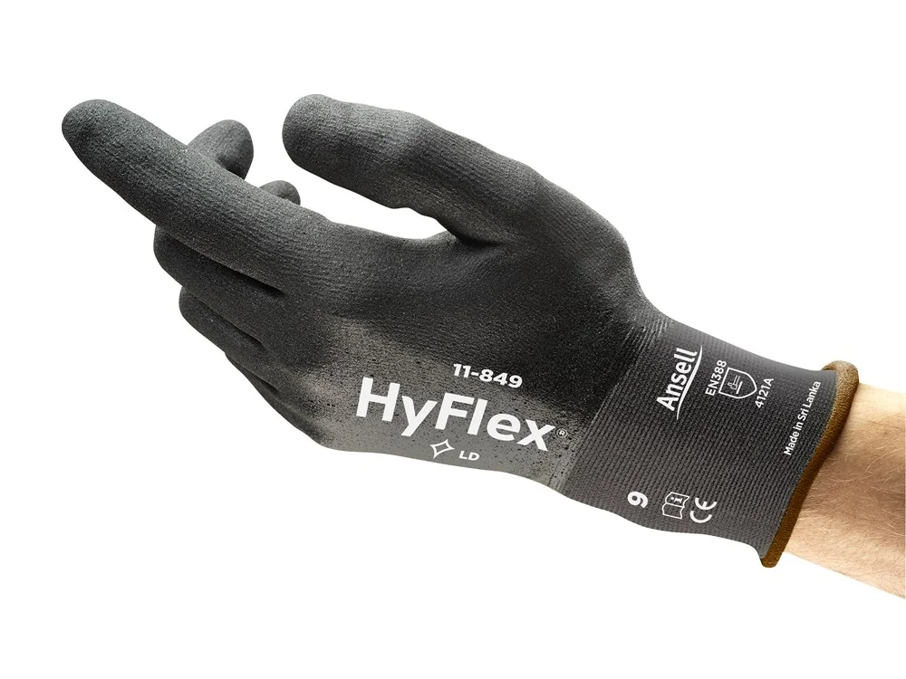 Ansell - Industriële Werkhandschoenen - 360° Bedekking, Duurzaam, Grip - HyFlex 11-849 - Zwarte Coating