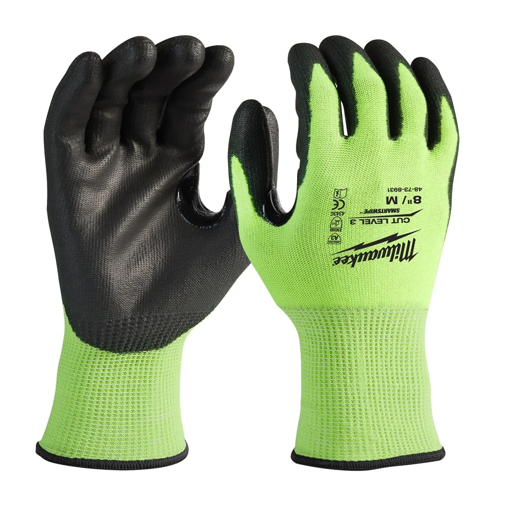 Milwaukee Hi-vis Snijbestendige Handschoenen - Snijweerstand Niveau C, SMARTSWIPE™ - 8131 - Zwart