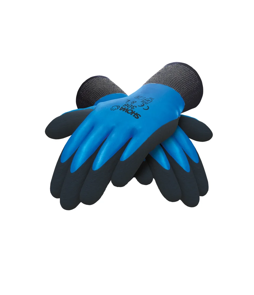 Showa - Latex Vloeistofbestendige Handschoenen - Grip in Alle Weersomstandigheden & Ademend - 306 - Blauw/Zwart