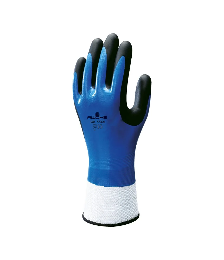 Showa - Nitril Schuim Handschoenen - Olie Dispersie, Natte/Droge/Olieachtige Grip, EN 388 4121X - 377 - Blauw/Zwart