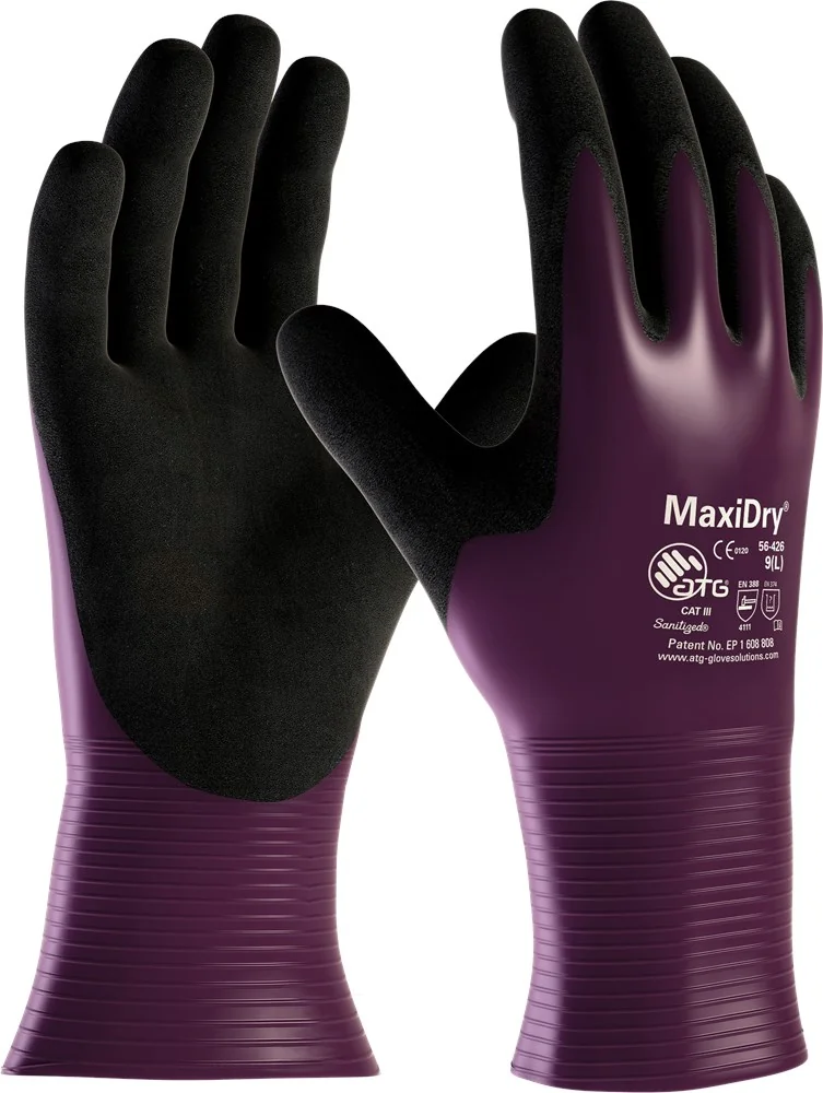 ATG - Handschoenen met Manchetten - Olieafstotend, EN 388 4111A, EN ISO 374-1 Type C, EN ISO 374-5 - MaxiDry 56-426 - Paars