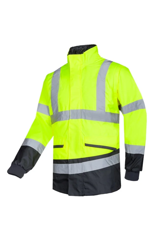 Sioen - Hi-Vis Bomberjack - Afneembare Mouwen, Waterdicht, Koude Isolatie - Malbro - Geel/Marineblauw - 347AN2ES3