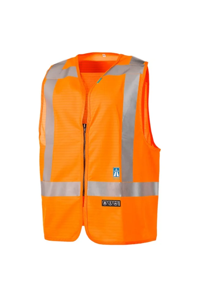Sioen High-Visibility Vest Vlamvertragend, Antistatisch, RWS Sarvan Fluorescerend Oranje 620A