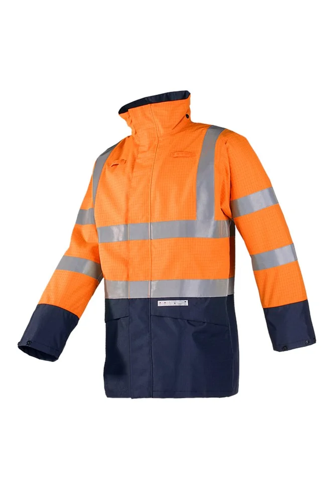 Sioen High Visibility Regenjas Vlamvertragend, Antistatisch, Waterdicht Elliston Fluorescerend Oranje/Marineblauw 7219N3EF7