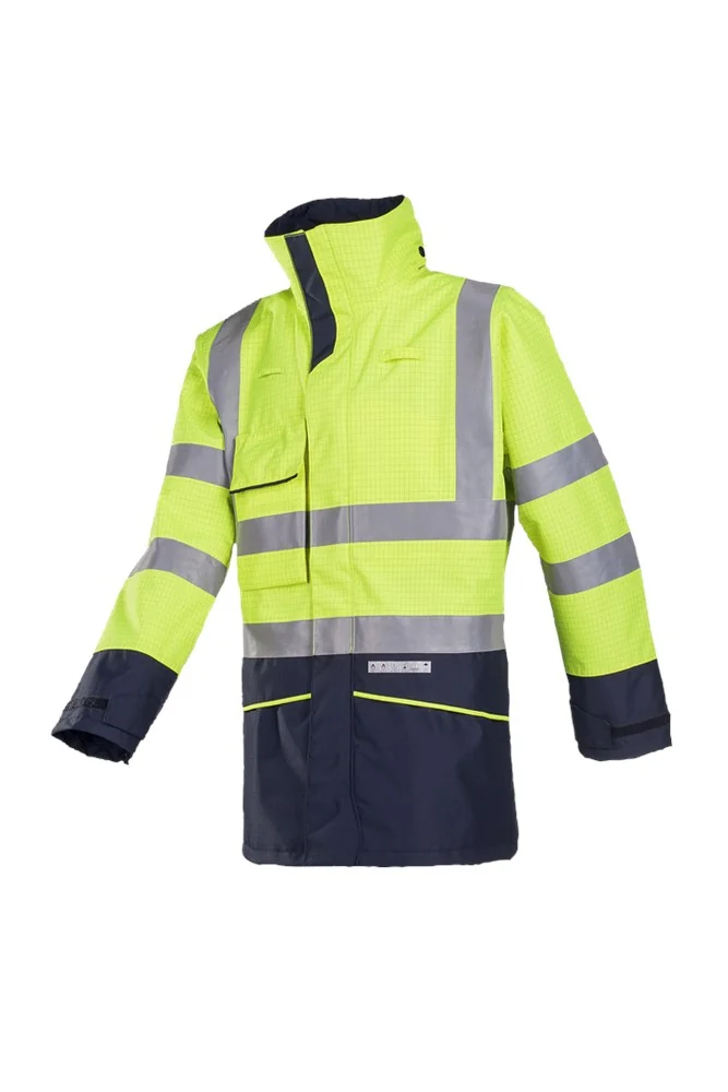 Sioen - High Visibility Vlamvertragende Antistatische Waterdichte Winddichte Regenparka Hedland - Fluo Geel/Marine - 7223N3EF7