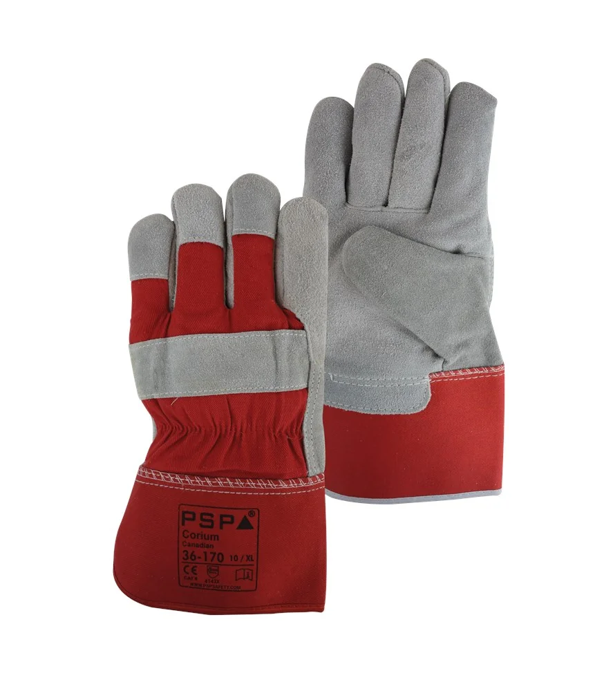 [2.03.36.170.10] PSP - Canadian Split Lederen Werkhandschoen - EN388 4143X - 36-170 Corium Canadian - Rood