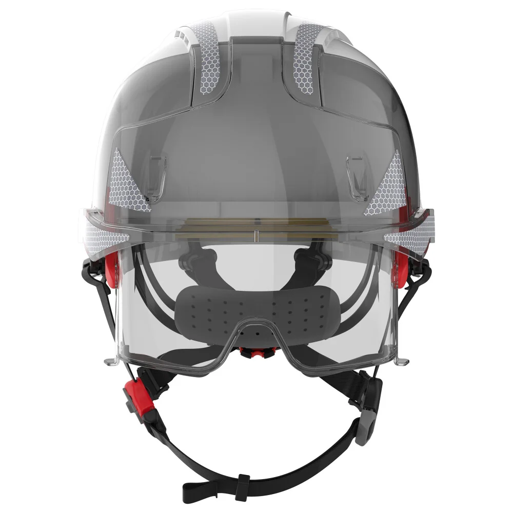 [7.31.15.176.50] JSP - Dual Standard Industriële Klim- & Industriële Veiligheidshelm - EN 12492, EN 397, EN 50365 - EVO® VISTAlens® Dualswitch™ - Wit/Rook - AMF270-405-F00