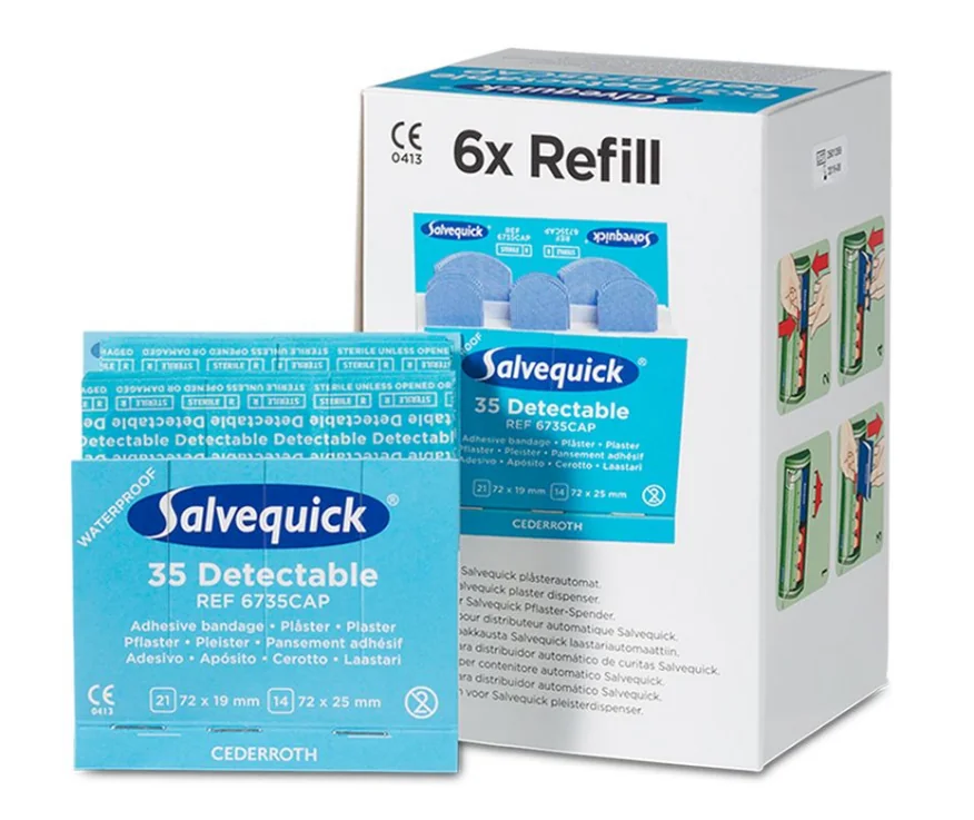 [9.95.43.335.08] Salvequick - Detecteerbare Pleister Navulling - Voor Voedingsindustrie - 6735 - Blauw