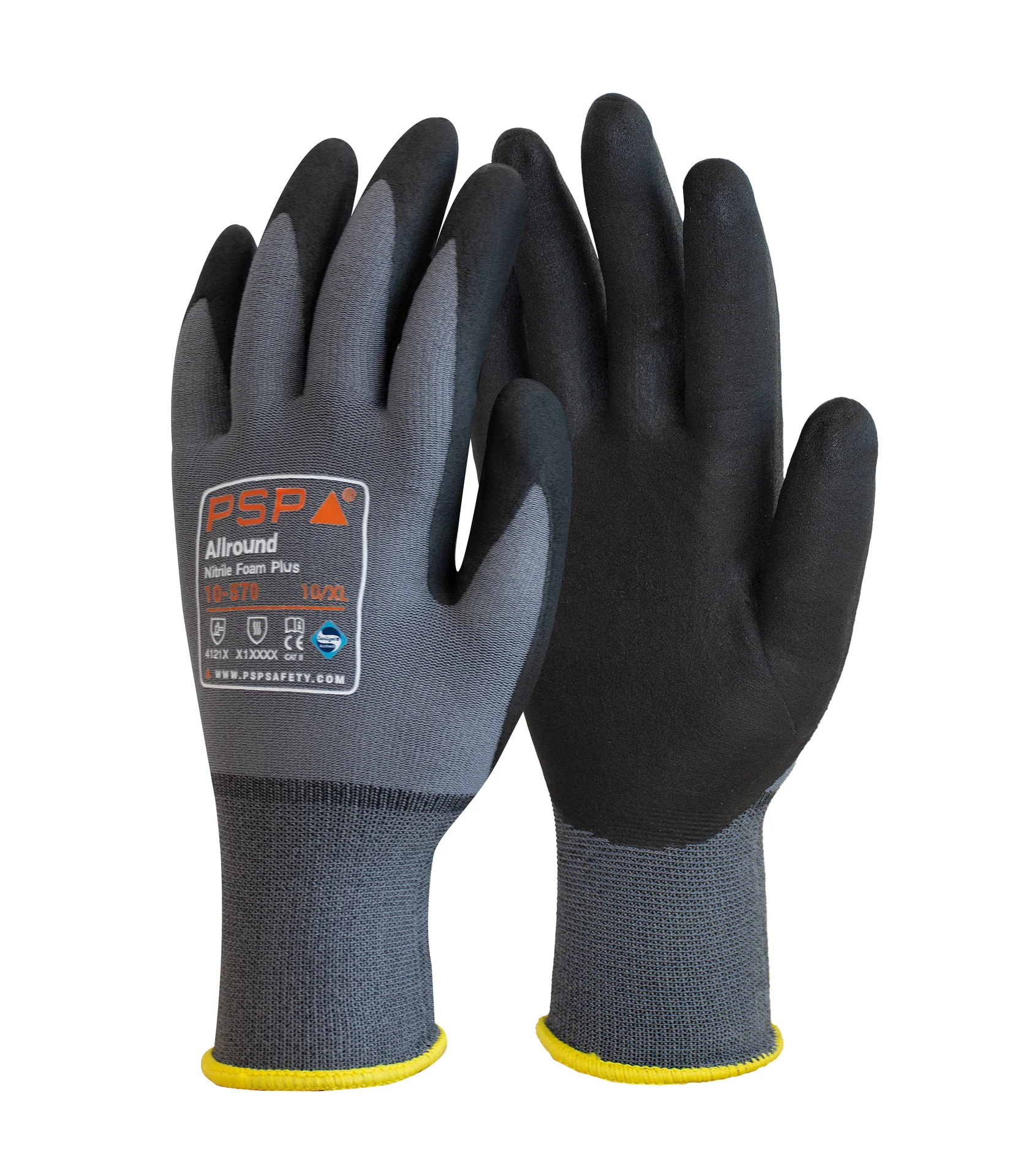 PSP - Allround Werkhandschoenen - EN 388 4121X, Nitrilschuim Grip, Sanitized - 10-570 - Zwart/Grijs